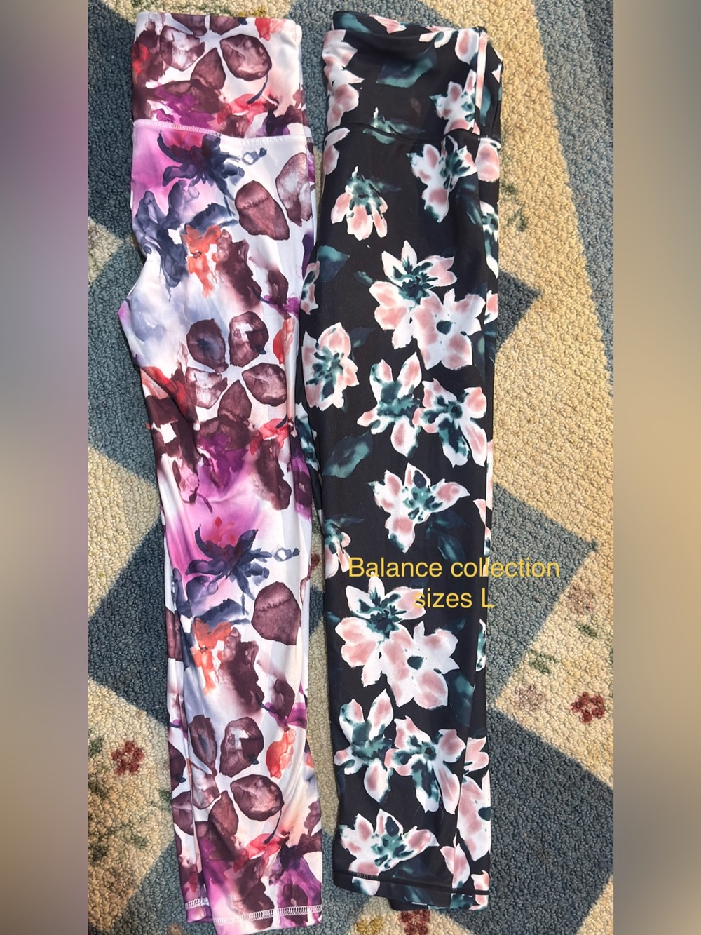 Balance Collection Floral Print Leggings - Black, Pink & Purple